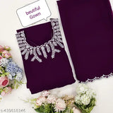 Purple Georgette Anarkali gown with dupatta, embroidered and embellished, long sleeves, lace trim, fabric details include nack line embroidery, India origin, size S-XXL