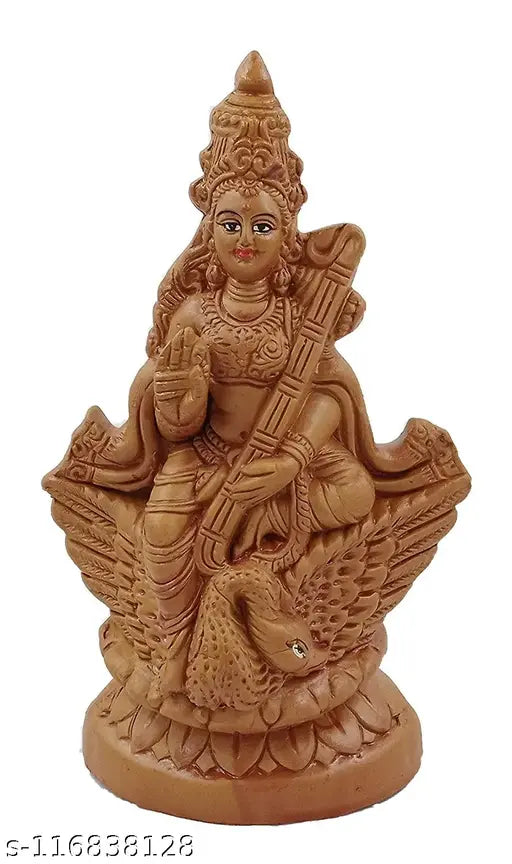 Handcrafted Saraswati with Veena statue made of mud, perfect for spiritual and home decor