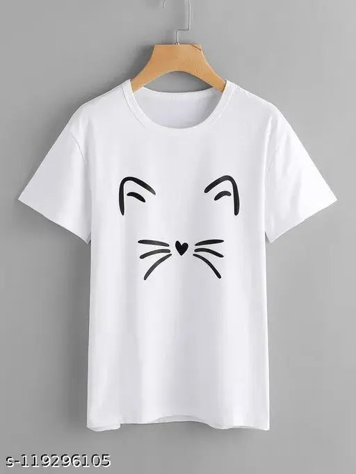 Customized polyester short sleeves cat design t-shirt in latest fashion for women and girls from India