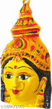 Yellow oxide metal religious Ammavari Face/Varalakshmi idol for Puja, 3"x6"x1", used during Varalakshmi Vartha pooja in South India