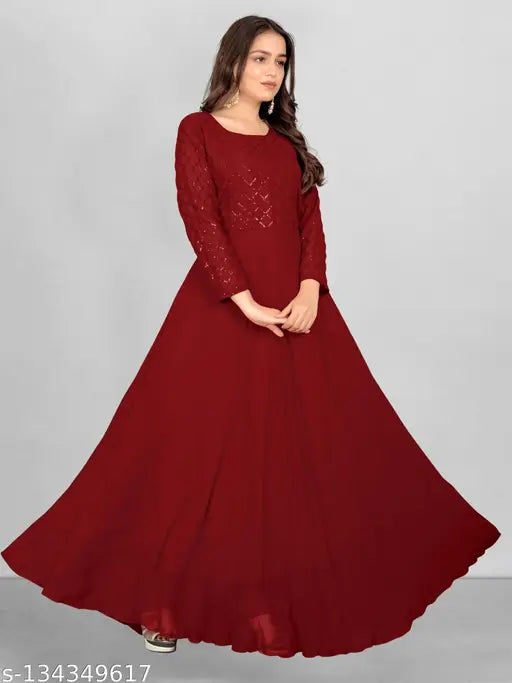 Georgette A-line gown with 3mm sequins, suitable for Western/Party wear