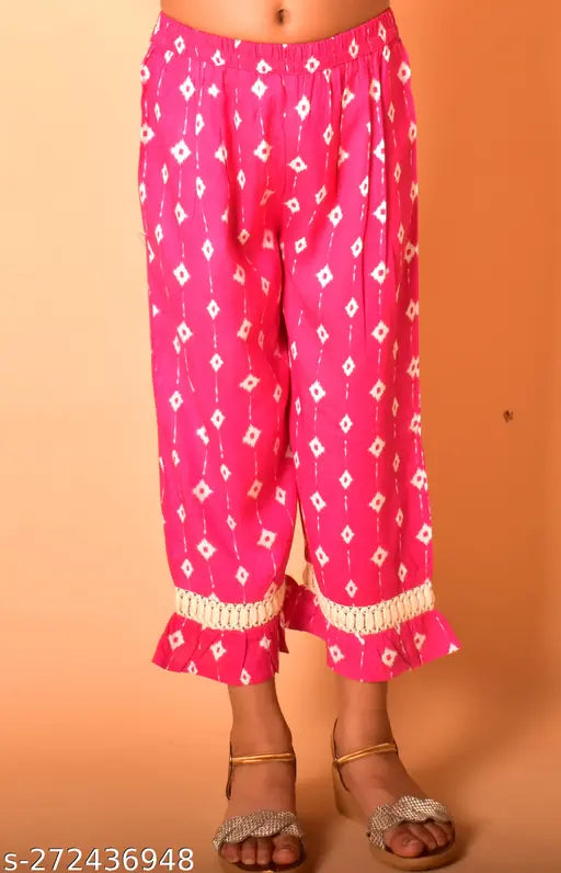 Nanci Girls printed rayon pyjama set: floor length straight top & pants, 3-14 years, Indian origin