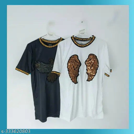 Stylish Classic Lycra Men's T-Shirt Pack of 2, short sleeves, self-design, India origin