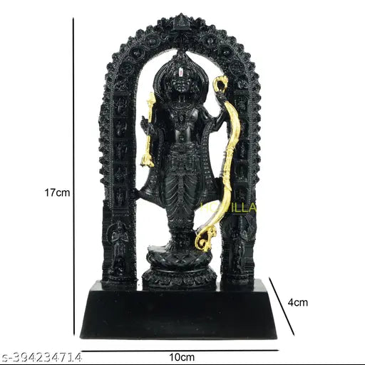 Black resin Ram figurine - Realistic miniature statue of Shri Ram Lalla for decoration and gifting