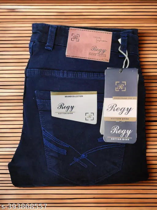 Navy blue denim slim jeans for men, high-quality and comfortable fit for casual or office wear, REGY brand