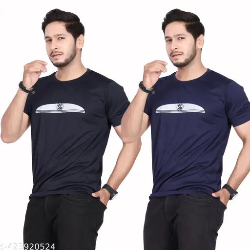 Black & Blue Men's Lycra T-Shirt Pack (2pc), stylish solid round neck design, perfect for all seasons