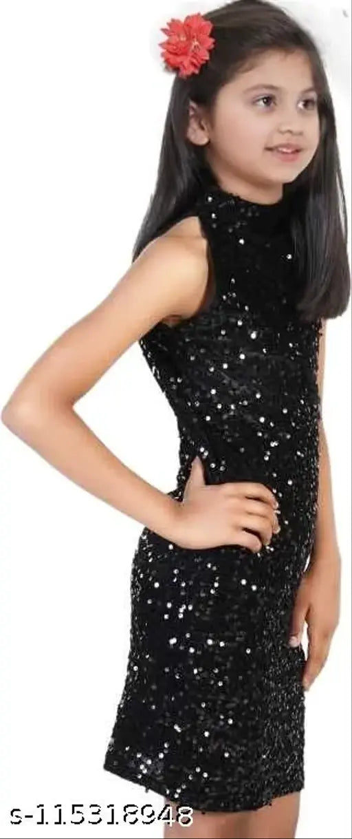 Black and silver sequin dress, short sleeve, child's party wear
