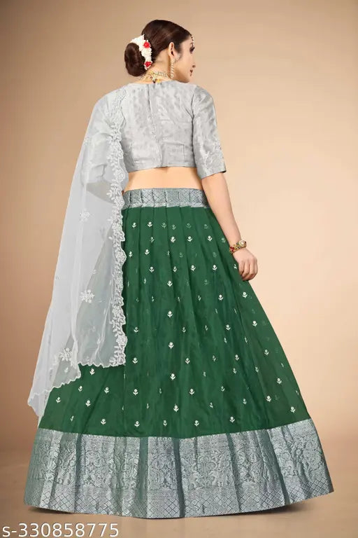 Orgenza Zari Traditional South Indian Half Saree for Women: Orgenza dupatta with zari embroidery, art silk lehenga, net choli