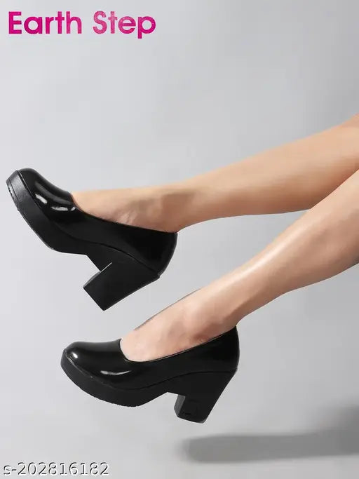Trendy synthetic leather pointed toe heels, comfortable women's ballerinas for high heel flats. Solid design, closed back, durable and comfortable. Ind-3, Ind-6, Ind-7, Ind-8 sizes available. Made in India with synthetic rubber sole