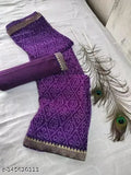 Maharani Bandhani Purple Silk Saree with matching scarf and feather decoration