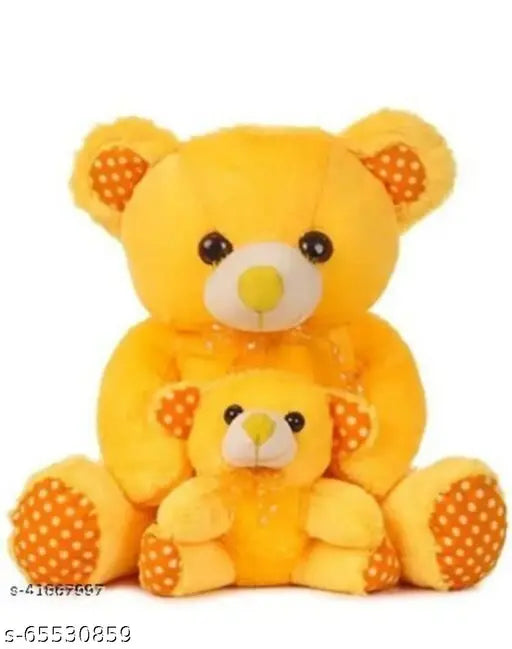 Large multicolor mother teddy with brown baby, soft lovable huggable stuffed animal for kids' birthdays, India origin