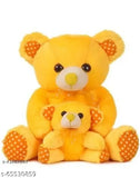 Large multicolor mother teddy with brown baby, soft lovable huggable stuffed animal for kids' birthdays, India origin
