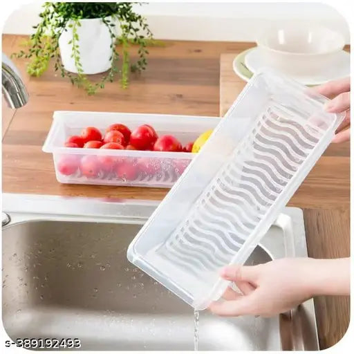 Transparent food-grade plastic fridge storage containers with removable drain plates, for storing fish, meat, vegetables, 12 pack