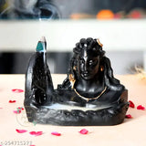 Black resin Shivling Adiyogi Smoke Fountain incense sticks decor item, 5-inch tall office table showpiece