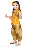 Chanderi silk patiala kurta set for baby girl, A-line shape with dhoti pants and zari woven pattern, suitable for 3-6 Months to 2 Years. Indian origin traditional Punjabi dress design