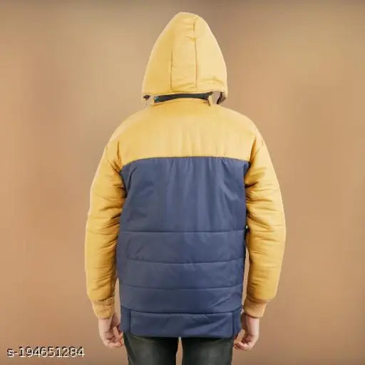 Multicolor printed winter jacket with hood for boys