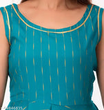 Gold print on rayon fabric, flared cut, blue color