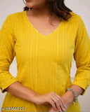 Yellow rayon three-quarter sleeve Katha cotton kurta set, solid pattern for M, L, XL, XXL sizes, Indian ethnic wear