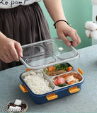 Stainless steel 3 compartment insulated lunch box with multi-color lid, for kids or office use