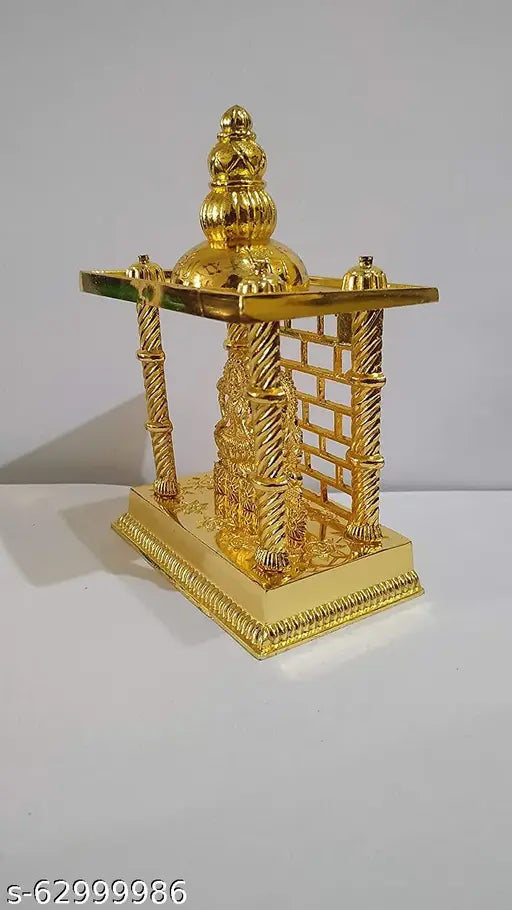 Gold metal Laxmi Ganesh Ji idol, traditional Indian decor for home/office/car dashboard