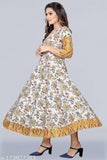 Winter kurti with floral print, long sleeves, embroidered borders