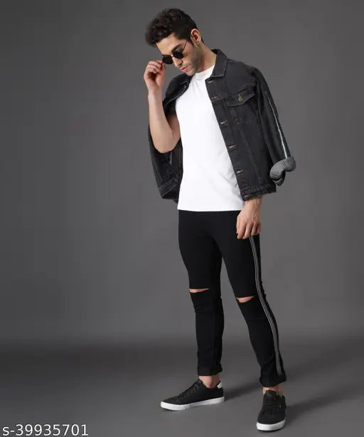 Black denim men's slim fit jeans, high-quality stretch fabric, UNITED DENIM UD0031