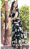 New designer georgette Stone Print gown for women, short sleeves, XL size (Bust 42in, Length 49in), Indian origin
