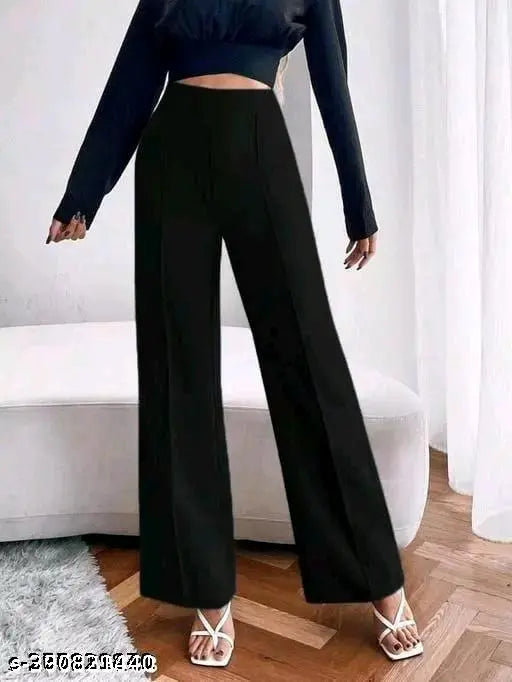 Black stretchy pants with white stripes, bellbottom cut