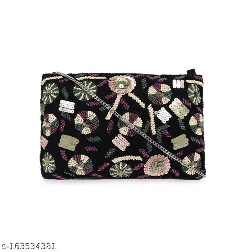 Beaded sling bag with multiple zip pockets