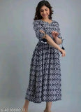 Trendy blue women's anarkali dress with patterned design