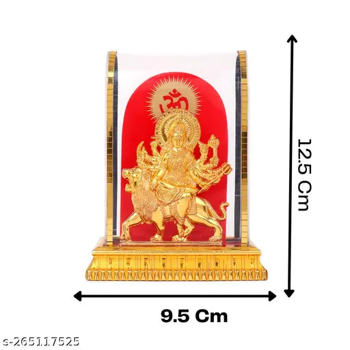 Golden foil Durga Maa Murti statue, multicolored marble material, 6 inches tall