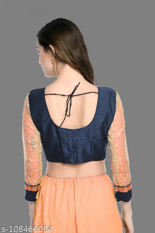 Blue and gold printed saree with a cut-out back