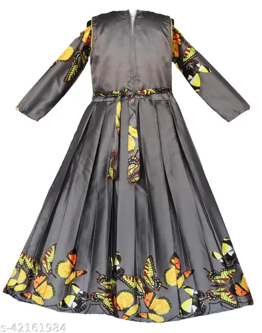 Black and yellow flower patterned midi dress with long sleeves