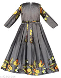 Black and yellow flower patterned midi dress with long sleeves