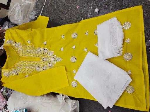 Cotton mirror work kameez and matching dupatta with embroidered detailing