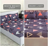 Glace cotton, geometric printed, superfine fitted double queen bedsheets with 2 pillow covers, ideal for adults during summer, made in India