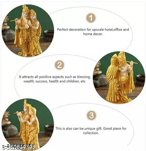 Golden resin Krishna Idol showpiece (19cm x 11cm x 11cm), perfect for home decor or pooja room