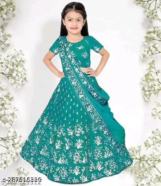 Silk and net embroidered lehenga choli set for girls (India), 0-15 years
