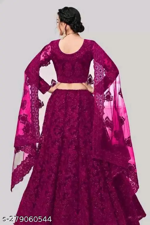 Embroidered net lehenga choli with detailed embellishments, Indian wedding wear for women