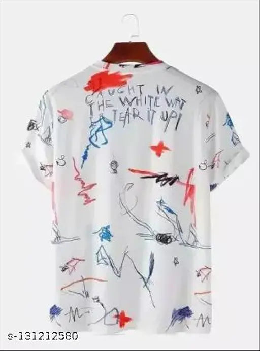 Men's Lycra short-sleeve t-shirt with printed design, featuring the words "Random Words". Comfortable fashion for men. Made in India