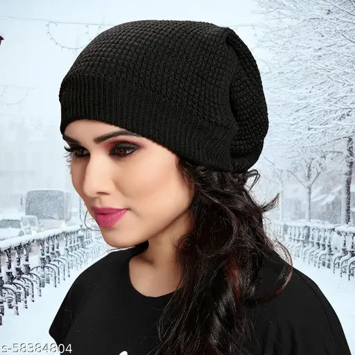 Wool beanie cap, solid design from India