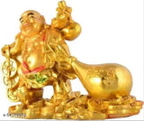 Golden Laughing Buddha polyresin decorative showpiece, vibrant 10.16 cm tall, Indian handcrafted