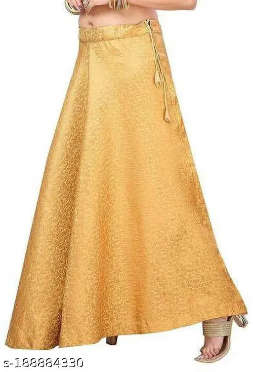 Silk blend embellished gold skirt, Indian fashion accessory with net pattern