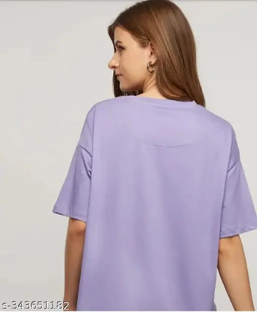 Women Oversized Pure Cotton T-Shirt With Butterfly-Design Sparkling Rhinestones, Glitters, Sequins. Trendy For Party, Disc, Clubs, Festivals. Purple Loose-Long, Baggy Fit, Drop Shoulder T-Shirt For Summer.