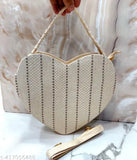 Heart-shaped sling bag for women, soft jute fabric with shoulder belt and knot design, handheld handle
