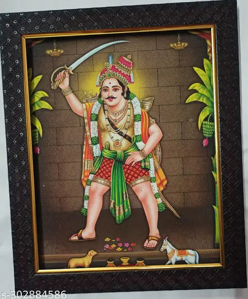 Indian encaustic art print: 9x11 inches Maduraiveeran Madurai Veeran Swamy religious framed photo frame
