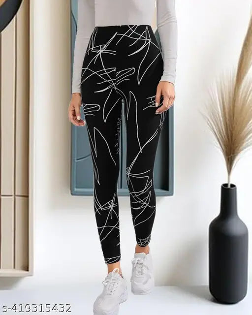 Printed net striped cotton blend workout leggings, stretchable and high-rise for women's gym sessions, size 30 (waist 34", length 22", hip 34")
