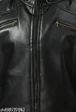 Black leather zip jacket with multiple pockets, suitable for casual or semi-formal wear