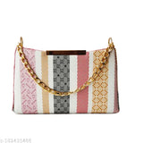 Patterned sling bag with gold chain strap