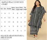 Printed crepe kaftans and palazzos set for women, perfect for functions, festivals, parties, and weddings. Lightweight, soft, and sophisticated, made in India